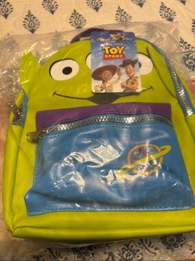Disney Lime Green Backpack with Purple Straps